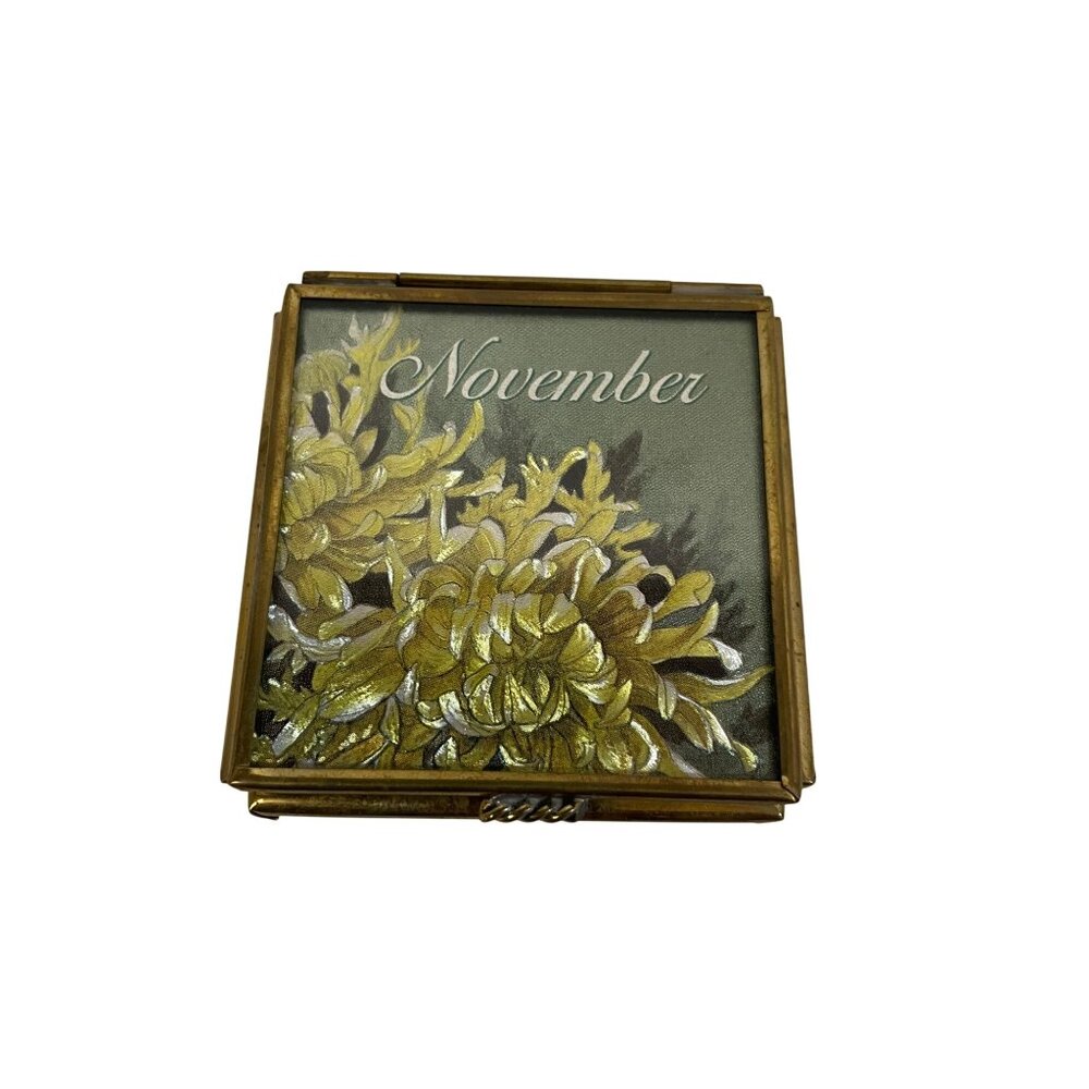 Enesco Via Vermont November Chrysanthemum‎ Glass Greeting Box Jewelry Holder